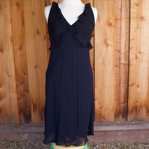Ralph Lauren Plaid Ruffle Black Chiffon Dress Size 8